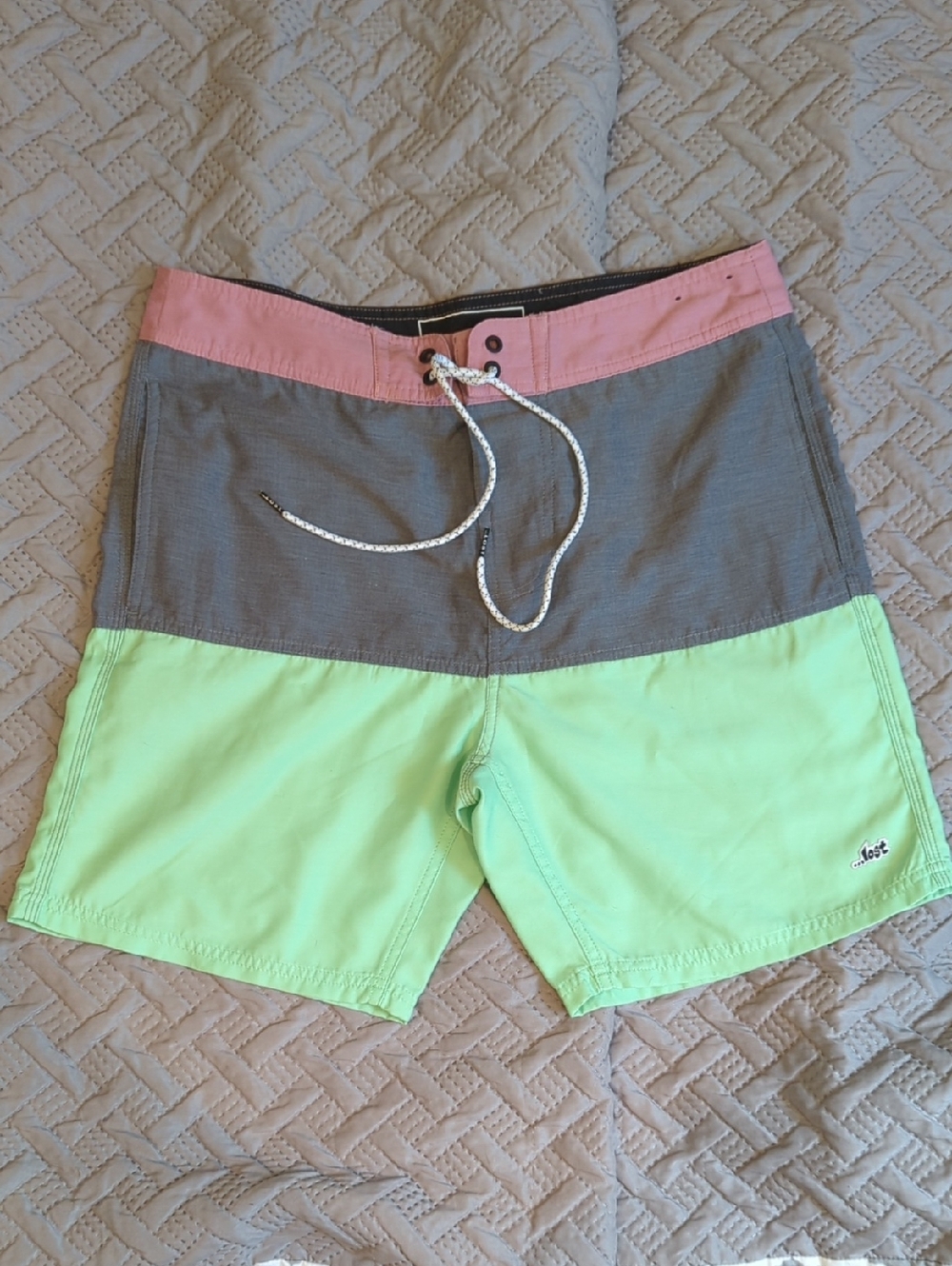 Lost Men's Swim Trunks in Black, Pink Stitching & Light Green